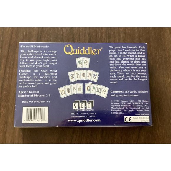 Quiddler For The Fun Of Words The Short Word Game Ages 8 To Adult 2-8 Players - Picture 2 of 2